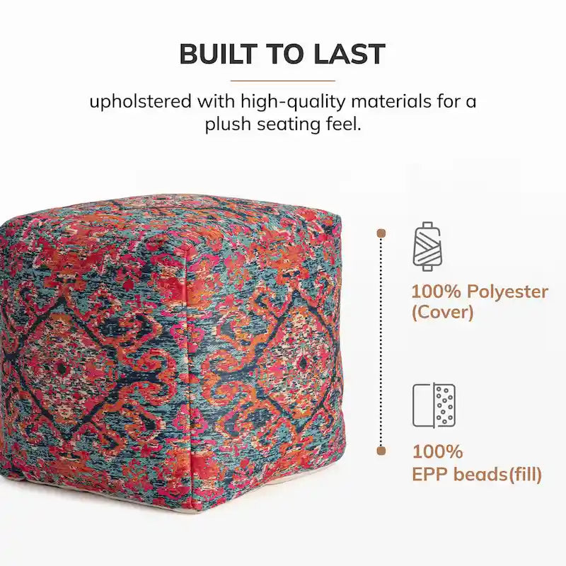 Pouf ottoman carré multicolore de 20 pouces - Repose-pieds fait main