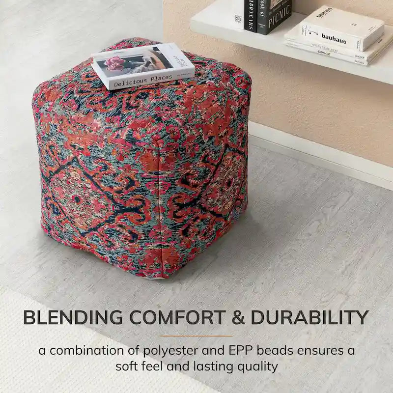 Pouf ottoman carré multicolore de 20 pouces - Repose-pieds fait main