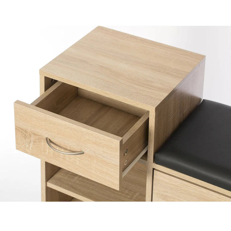 Wooden Entryway Shoe Storage Bench with Cushion