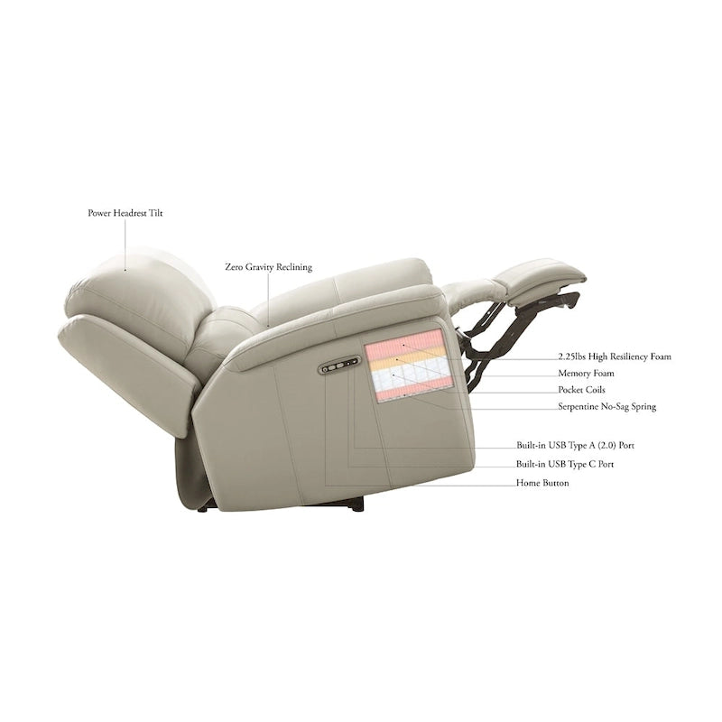 Hydeline Erindale Zero Gravity Power Recline and Headrest Top Grain Leather Sofa, Loveseat and Recliner