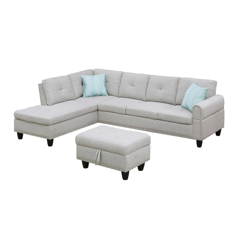 Canapé 3 places et méridienne à gauche avec pouf 98 po de large