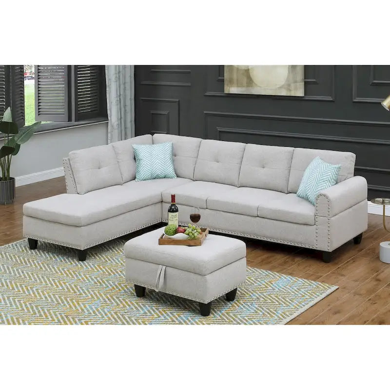 Canapé 3 places et méridienne à gauche avec pouf 98 po de large