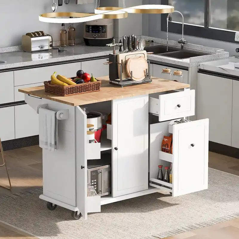53.9 Width Rolling Kitchen Cart on Wheels with Internal Storage Rack - N/A