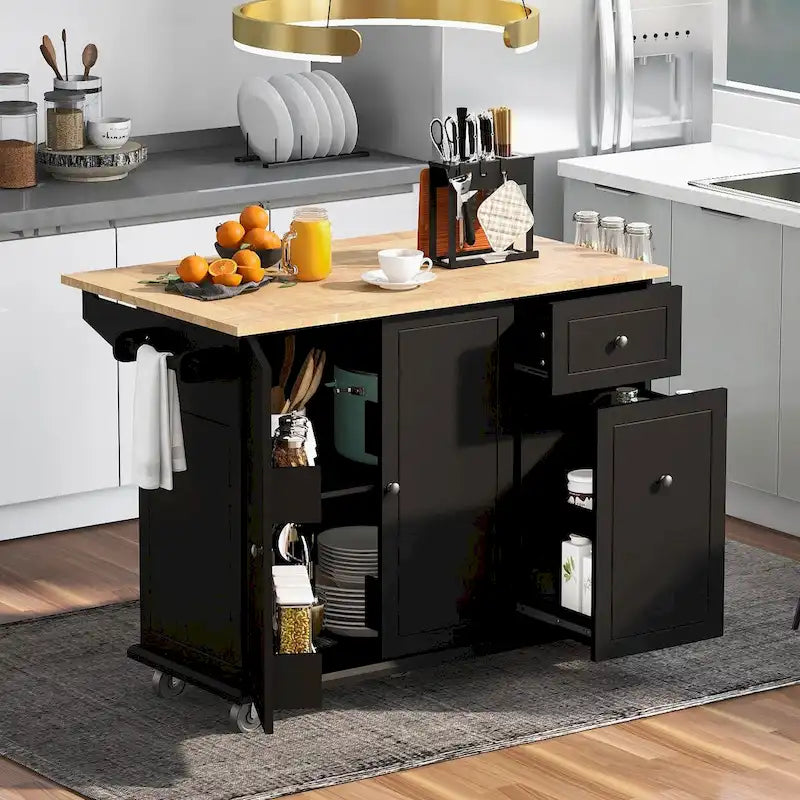 53.9 Width Rolling Kitchen Cart on Wheels with Internal Storage Rack - N/A