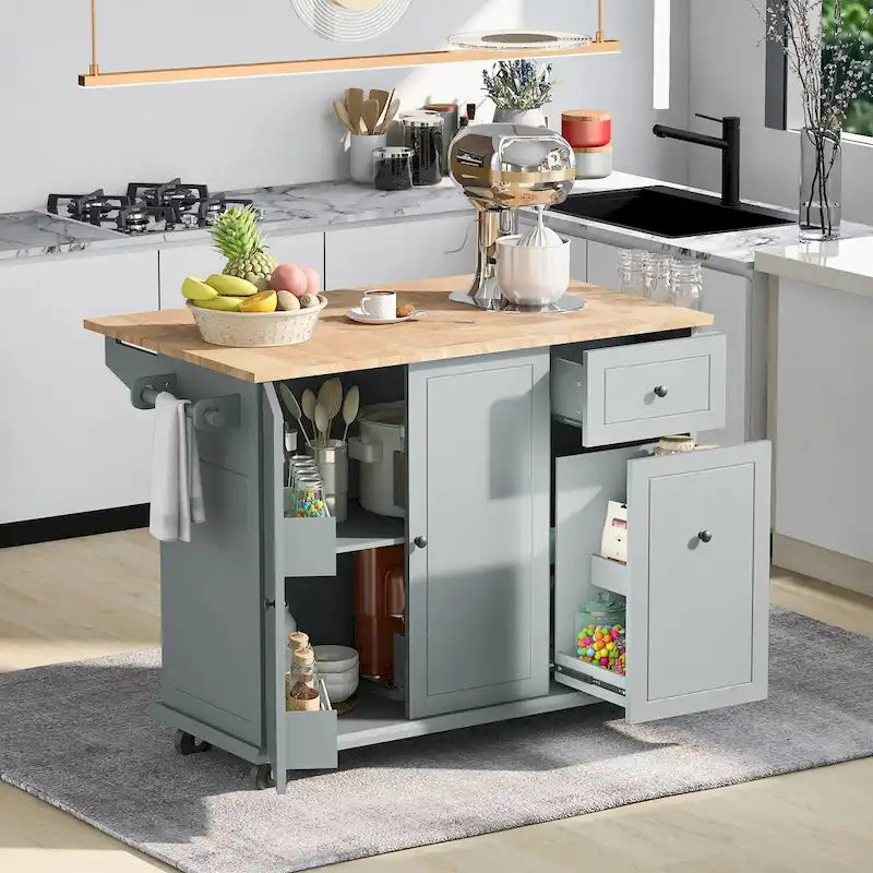 53.9 Width Rolling Kitchen Cart on Wheels with Internal Storage Rack - N/A
