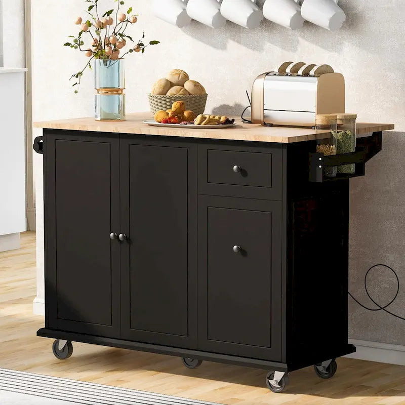 53.9 Width Rolling Kitchen Cart on Wheels with Internal Storage Rack - N/A