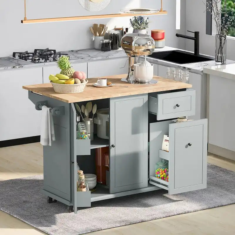 53.9 Width Rolling Kitchen Cart on Wheels with Internal Storage Rack - N/A