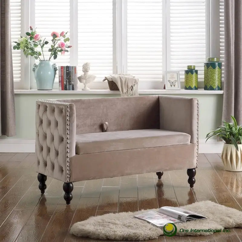 Causeuse de rangement capitonnée en velours cloutée moderne