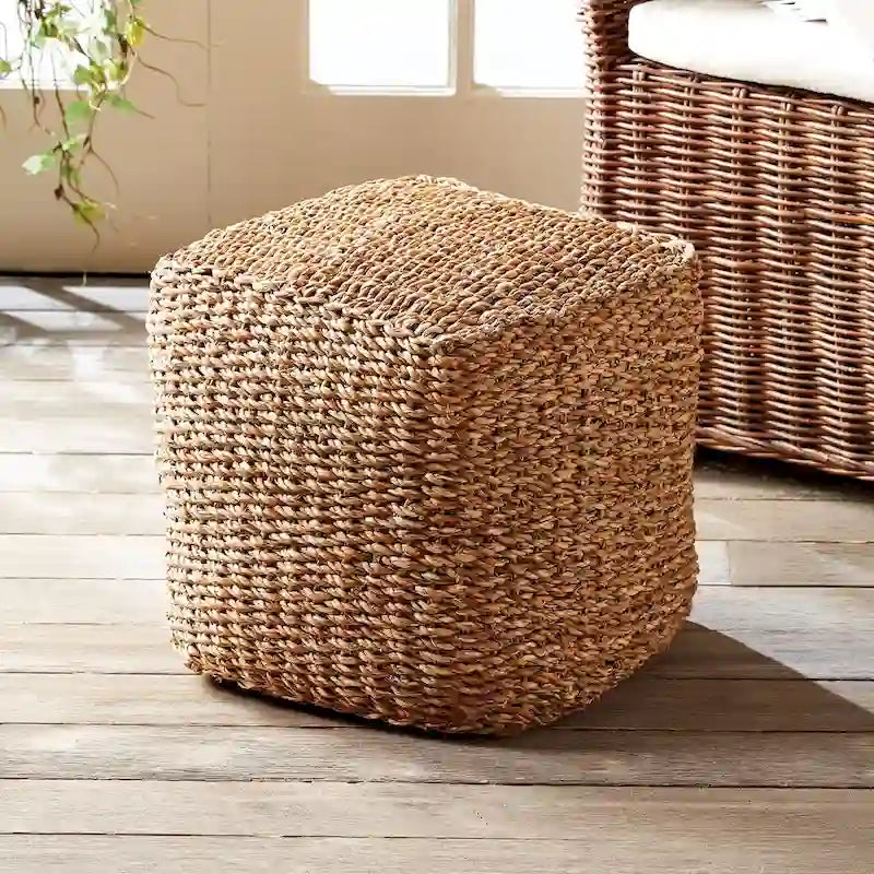 Pouf carré en jonc de mer côtier