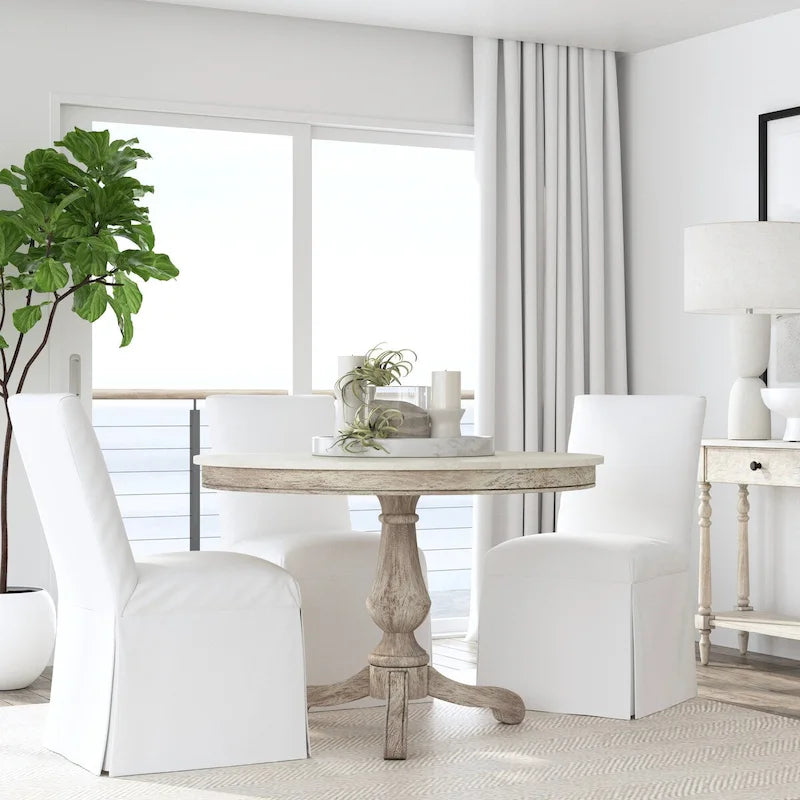 44" Round Pedestal Marble Dining Table
