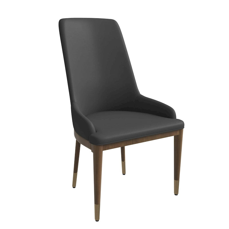 Upholstered Leather Dining Chair with Gold Accent Legs - High Back