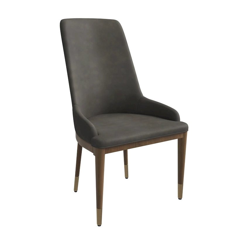 Upholstered Leather Dining Chair with Gold Accent Legs - High Back