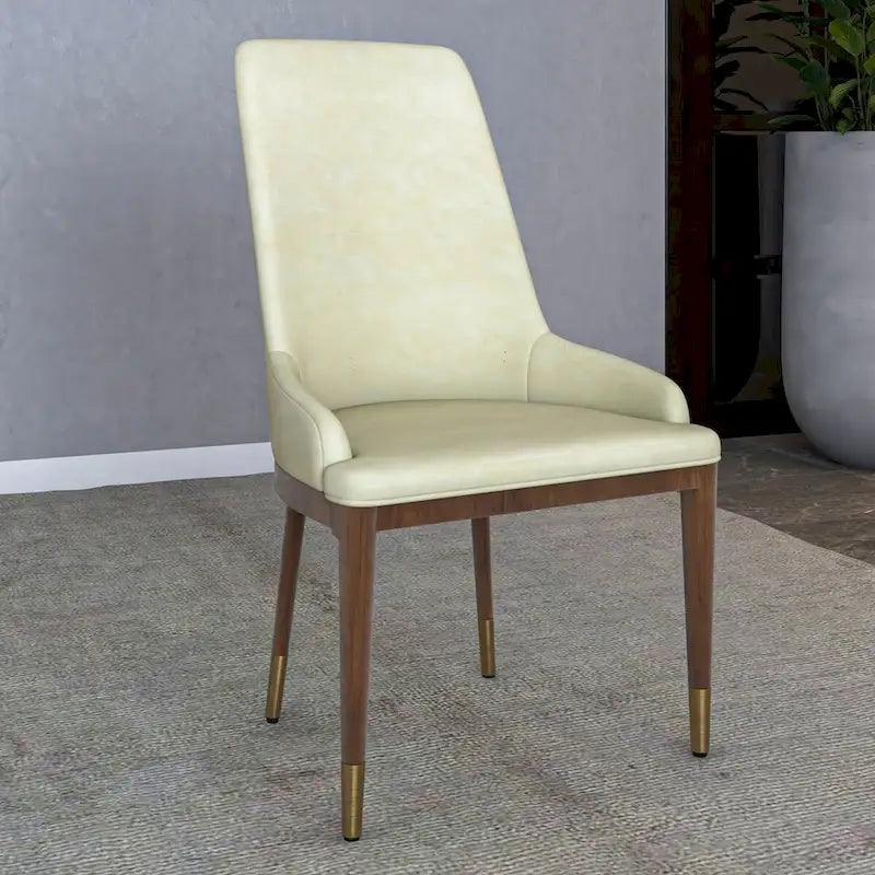 Upholstered Leather Dining Chair with Gold Accent Legs - High Back