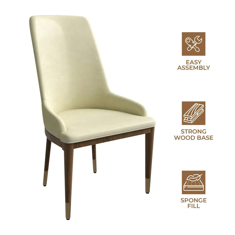 Upholstered Leather Dining Chair with Gold Accent Legs - High Back