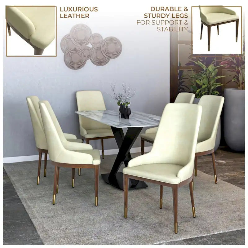 Upholstered Leather Dining Chair with Gold Accent Legs - High Back