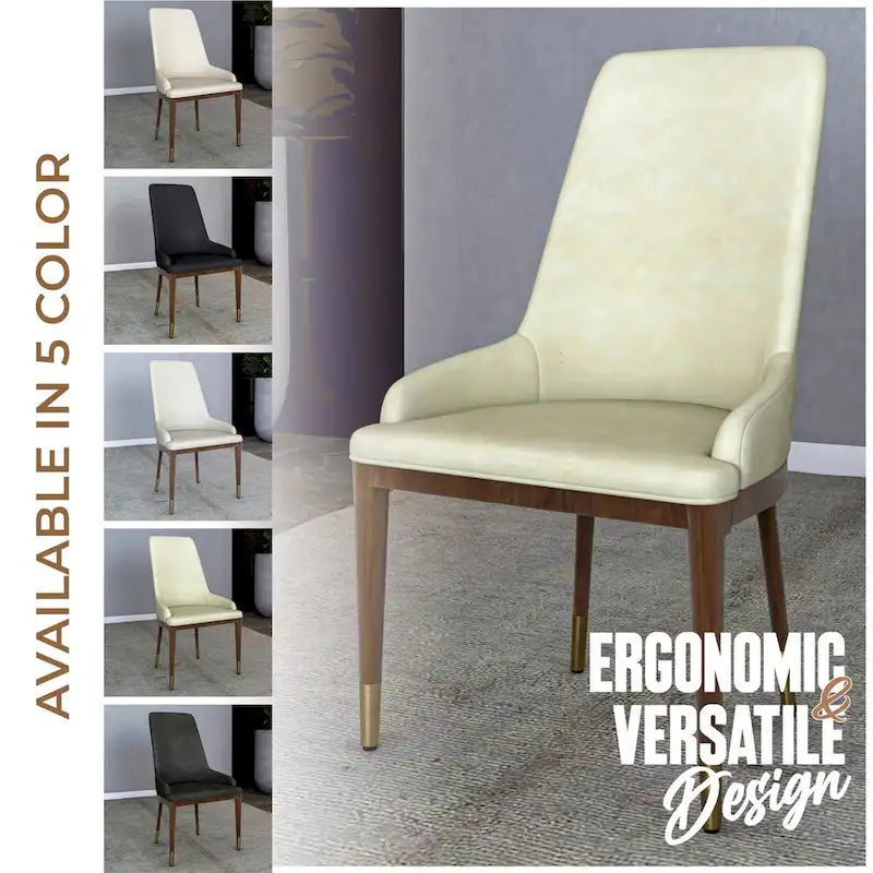 Upholstered Leather Dining Chair with Gold Accent Legs - High Back