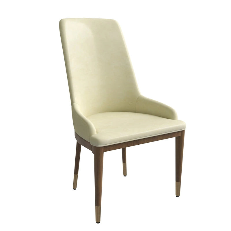 Chaise de salle à manger en cuir rembourré avec piètement doré - Dossier haut