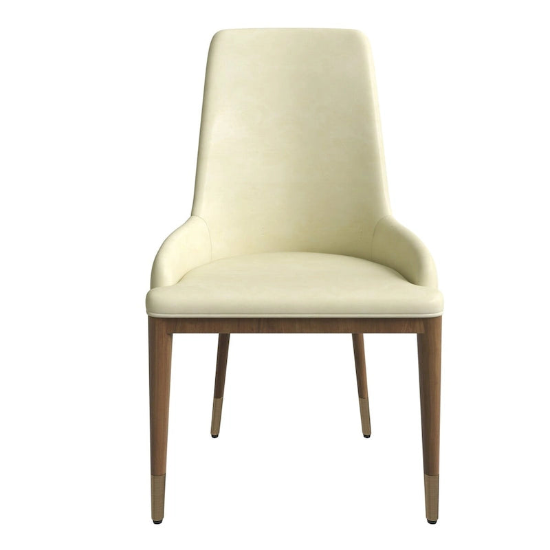 Chaise de salle à manger en cuir rembourré avec piètement doré - Dossier haut
