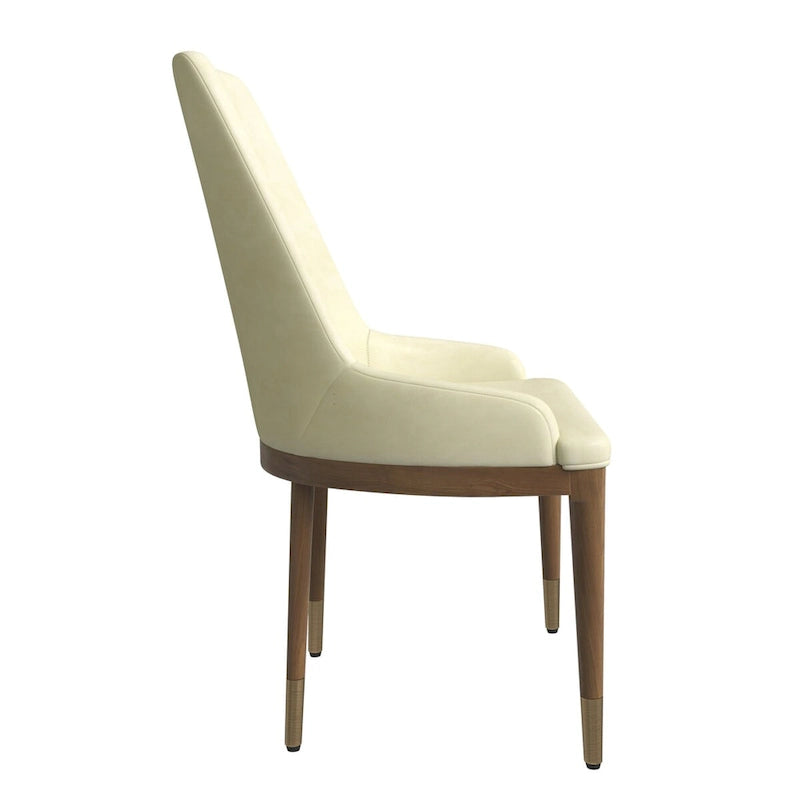Chaise de salle à manger en cuir rembourré avec piètement doré - Dossier haut