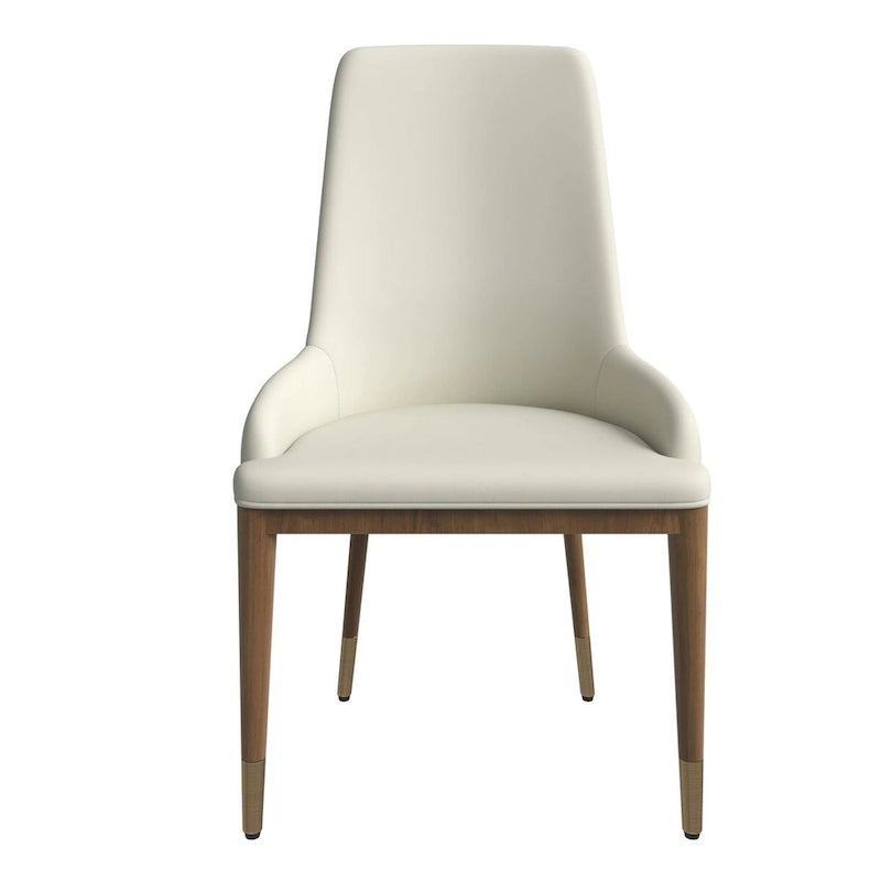 Chaise de salle à manger en cuir rembourré avec piètement doré - Dossier haut