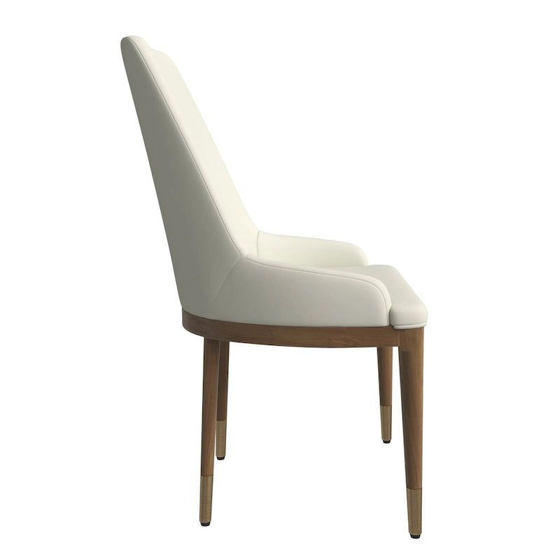 Chaise de salle à manger en cuir rembourré avec piètement doré - Dossier haut