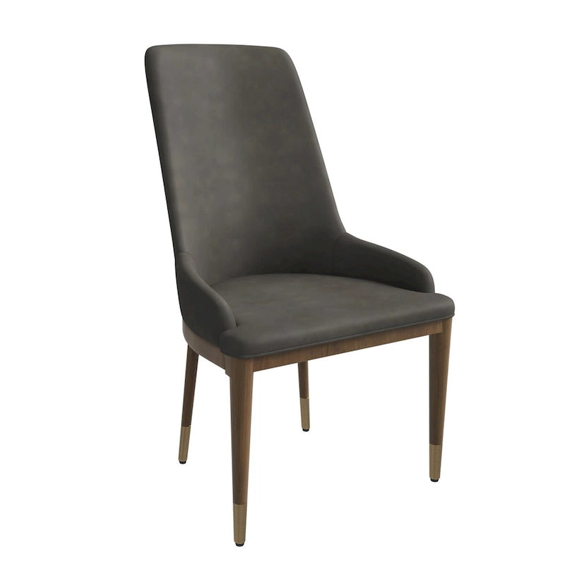 Chaise de salle à manger en cuir rembourré avec piètement doré - Dossier haut