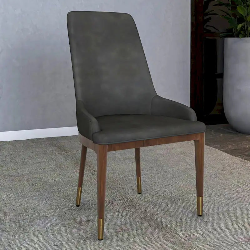 Chaise de salle à manger en cuir rembourré avec piètement doré - Dossier haut