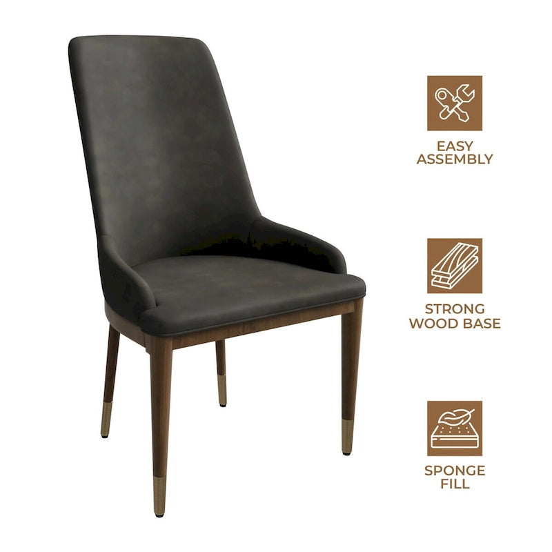 Chaise de salle à manger en cuir rembourré avec piètement doré - Dossier haut