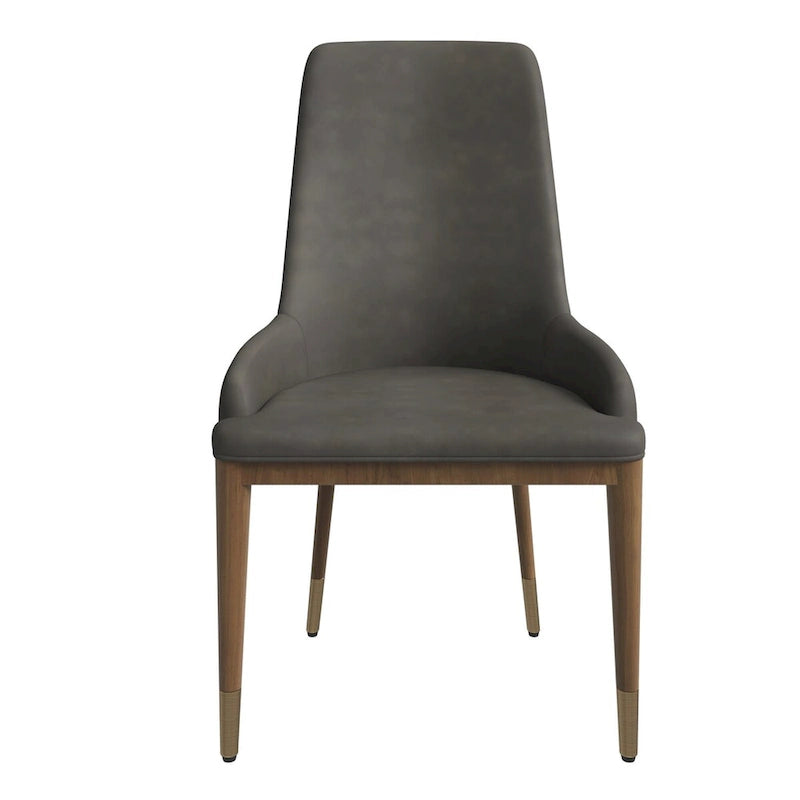 Chaise de salle à manger en cuir rembourré avec piètement doré - Dossier haut