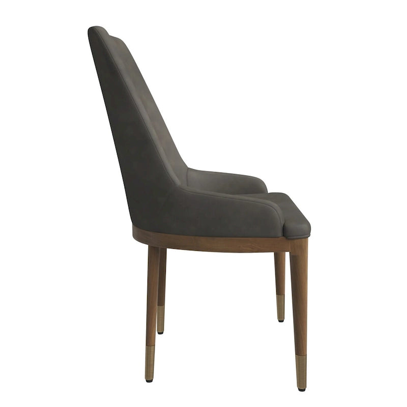 Chaise de salle à manger en cuir rembourré avec piètement doré - Dossier haut