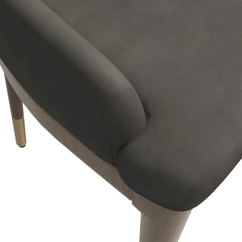 Chaise de salle à manger en cuir rembourré avec piètement doré - Dossier haut