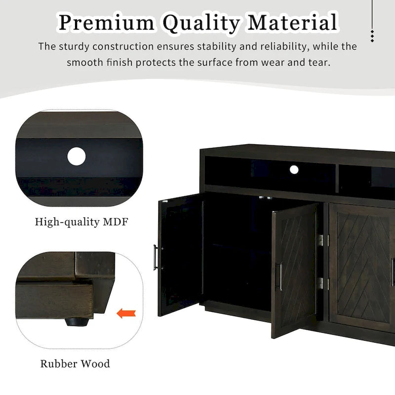 Bahut classique 4 portes avec rangement ouvert et étagères réglables, idéal pour les cuisines et les salons