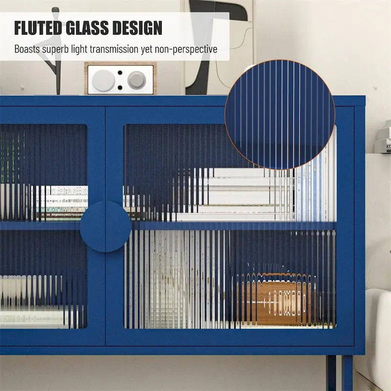 Crédence de rangement élégante en verre trempé avec 2 portes en verre cannelé