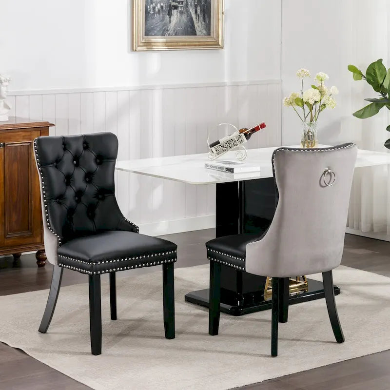 Chaise de salle à manger contemporaine capitonnée haut de gamme avec clous décoratifs