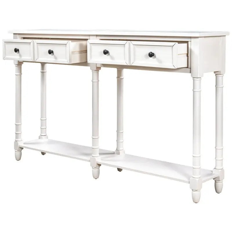 Pine Wood and MDF Styled Console Sofa Easy Assembly with Two Storage Drawers and Bottom Shelf for Living Room, Entryway