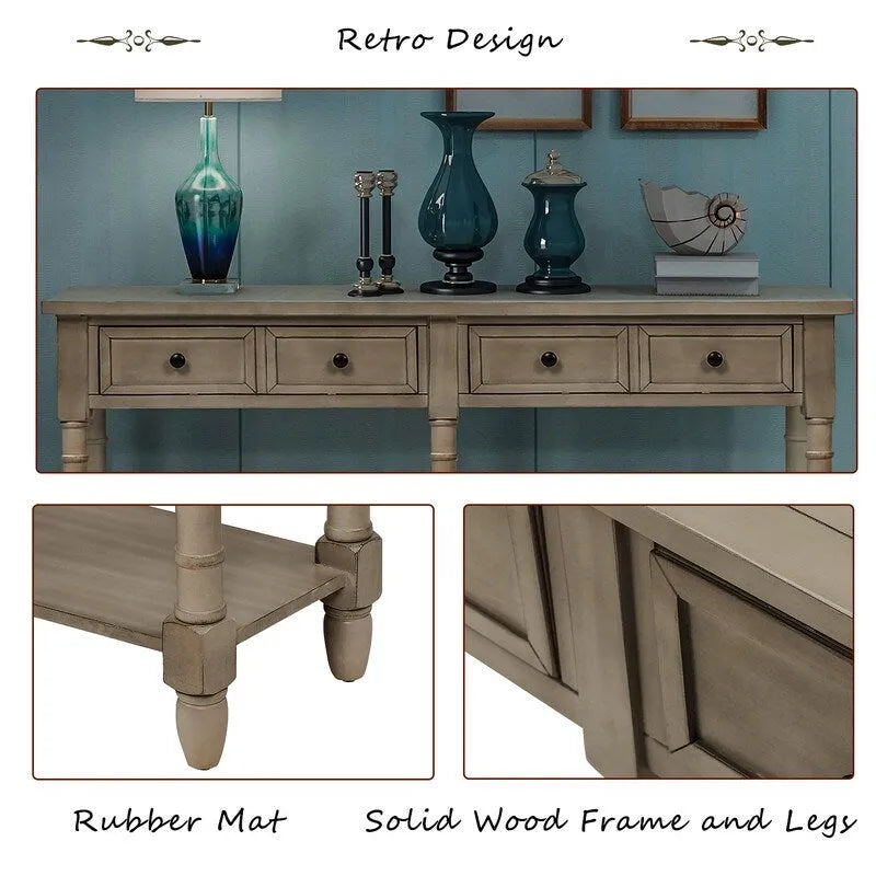 Pine Wood and MDF Styled Console Sofa Easy Assembly with Two Storage Drawers and Bottom Shelf for Living Room, Entryway
