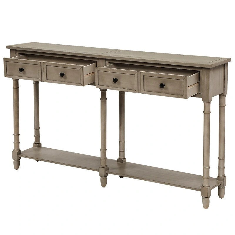 Pine Wood and MDF Styled Console Sofa Easy Assembly with Two Storage Drawers and Bottom Shelf for Living Room, Entryway