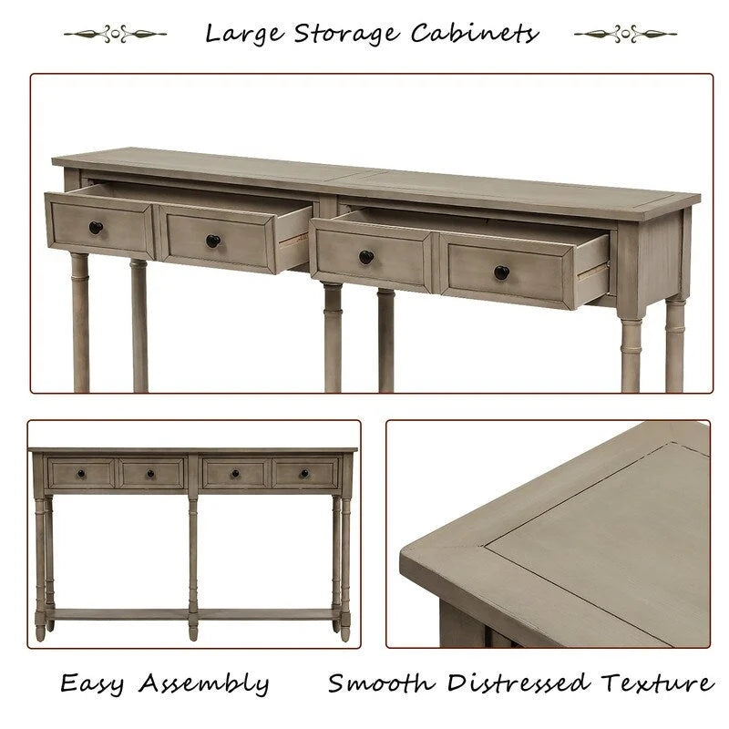 Pine Wood and MDF Styled Console Sofa Easy Assembly with Two Storage Drawers and Bottom Shelf for Living Room, Entryway
