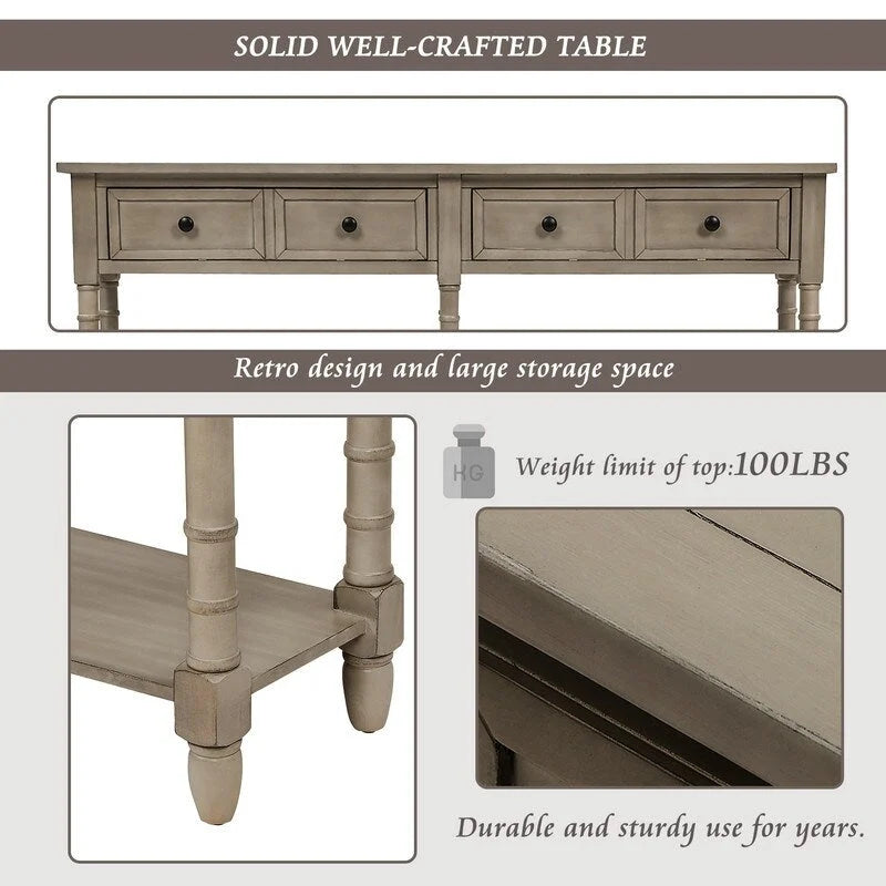 Pine Wood and MDF Styled Console Sofa Easy Assembly with Two Storage Drawers and Bottom Shelf for Living Room, Entryway