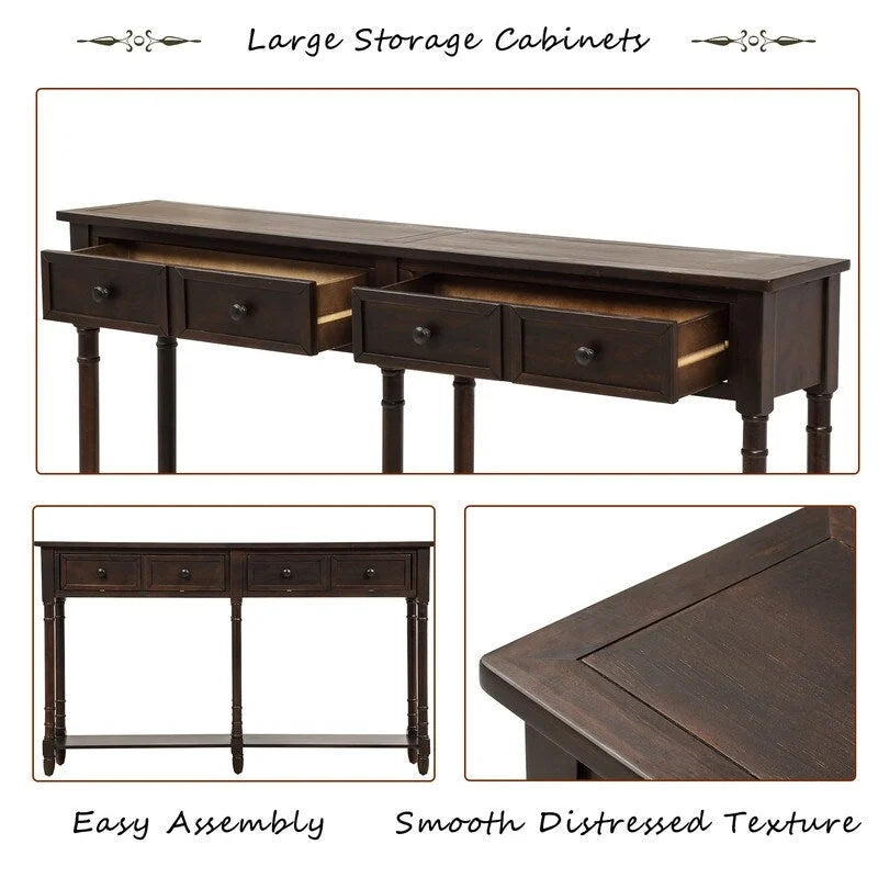 Pine Wood and MDF Styled Console Sofa Easy Assembly with Two Storage Drawers and Bottom Shelf for Living Room, Entryway