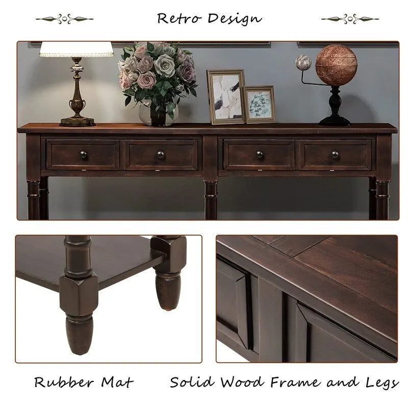 Pine Wood and MDF Styled Console Sofa Easy Assembly with Two Storage Drawers and Bottom Shelf for Living Room, Entryway