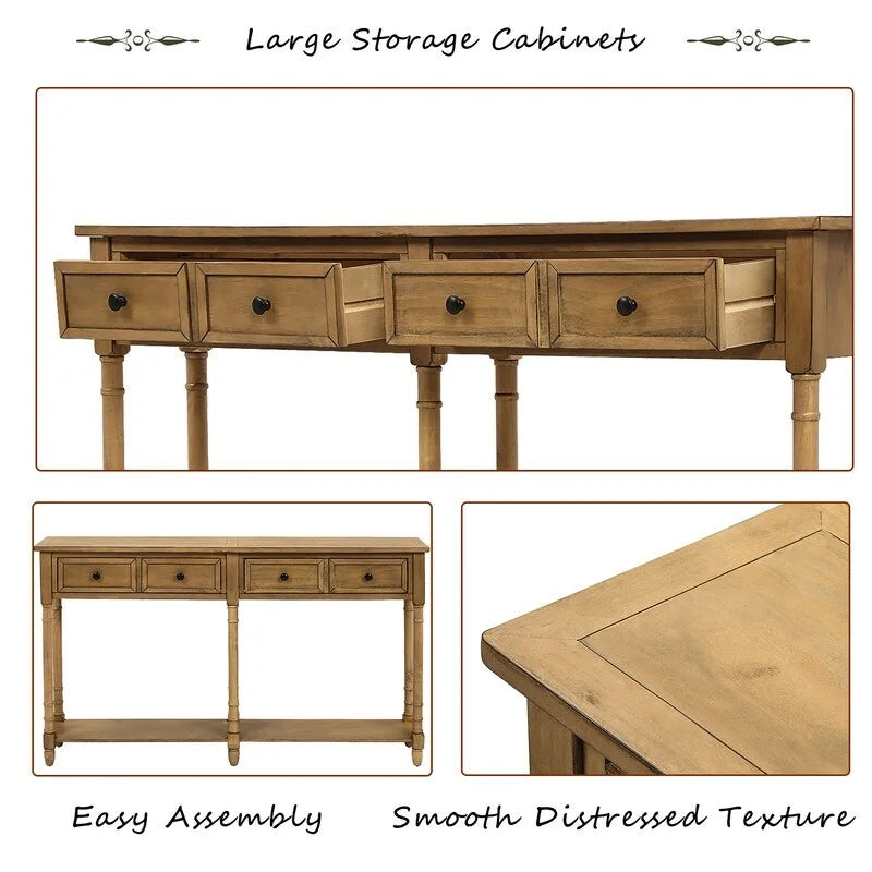 Pine Wood and MDF Styled Console Sofa Easy Assembly with Two Storage Drawers and Bottom Shelf for Living Room, Entryway