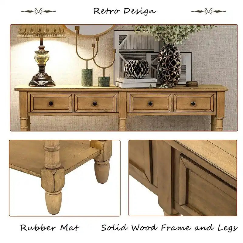 Pine Wood and MDF Styled Console Sofa Easy Assembly with Two Storage Drawers and Bottom Shelf for Living Room, Entryway