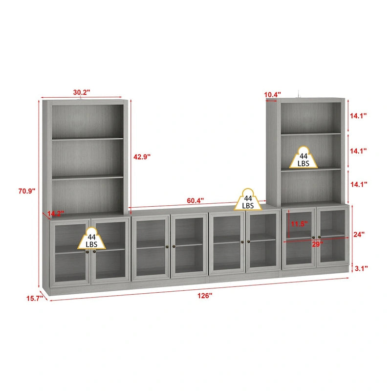 Meuble TV Élégant avec Nombreuses Étagères et Accents de Verre