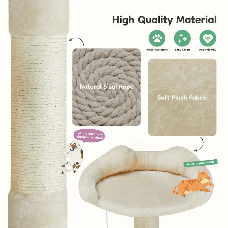 54in Cat Tree, Indoor Cat High-rise Multi-story Tower, Pet Playroom With Large Apartment