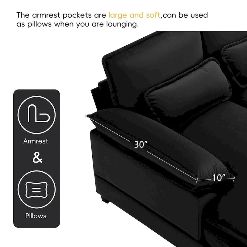 6-seat Upholstered Symmetrical Sofa Furniture U-shaped Sectional Sofa with Waist Pillows