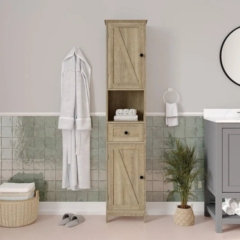 Freestanding Bathroom Tall Linen Tower Storage Organizer with Shelves