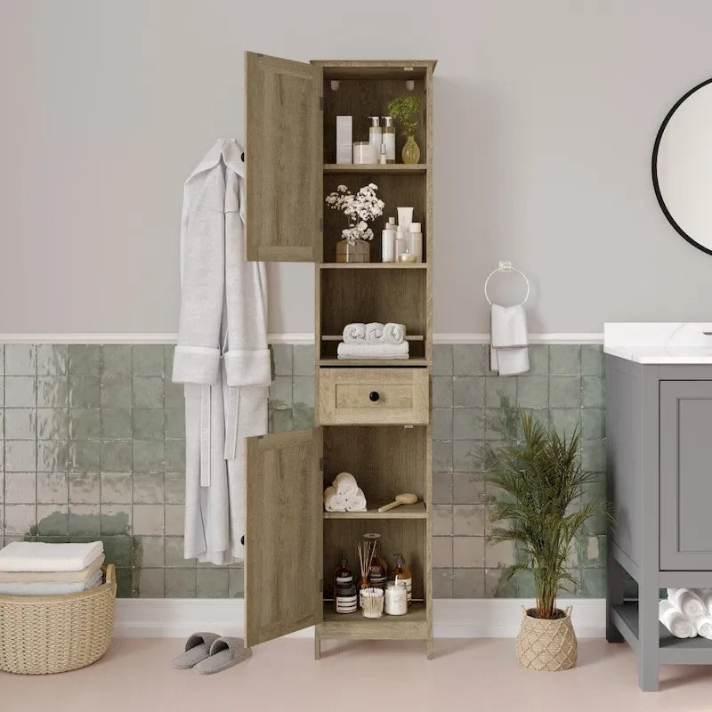 Freestanding Bathroom Tall Linen Tower Storage Organizer with Shelves