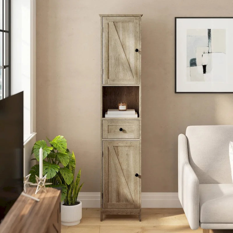 Freestanding Bathroom Tall Linen Tower Storage Organizer with Shelves