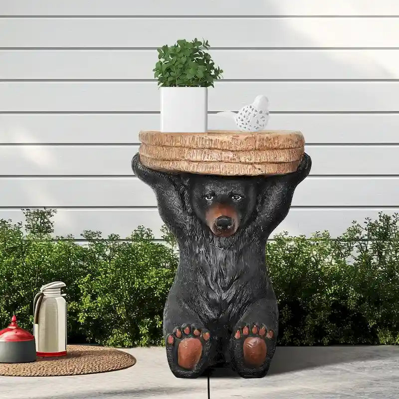 Table socle forêt, décor cabane rustique, 52,8 cm de hauteur, table ours réaliste